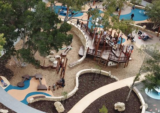 an aerial view of a playground