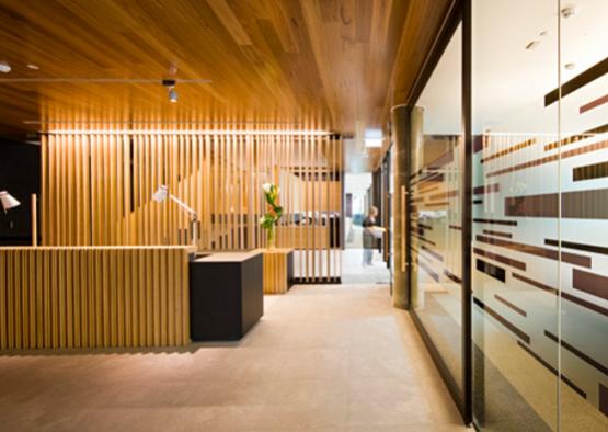 a reception desk in a building