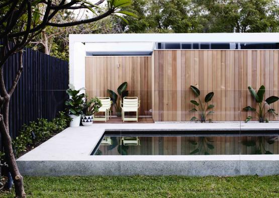 a pool in a backyard