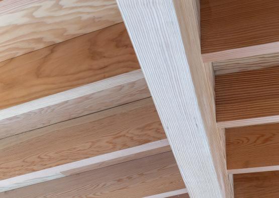 wood beams and wood on a ceiling