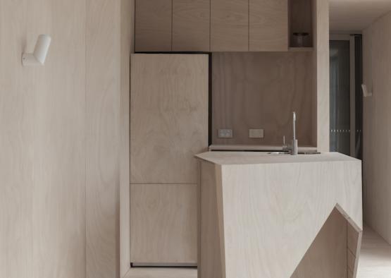 a kitchen with a sink and cupboards