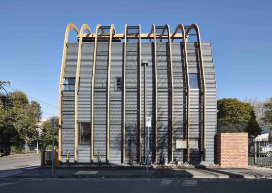 a building with a curved roof