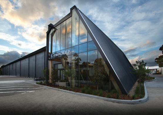 a building with a triangular roof