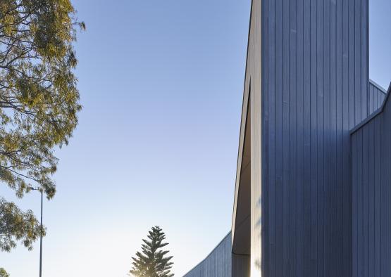 a building with a triangular roof