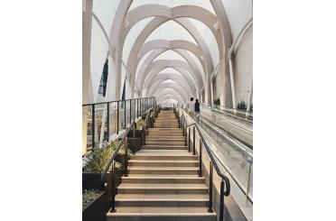 a staircase with a glass roof