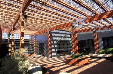 a building with a pergola