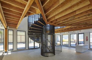 a spiral staircase inside a building