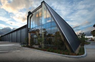 a building with a triangular roof